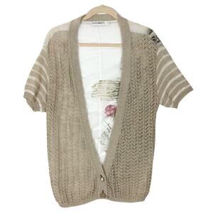 NWOT ELISA CAVALETTI Top Cardigan Women~L ITALY Oversized Graphic Art-2Wear Knit